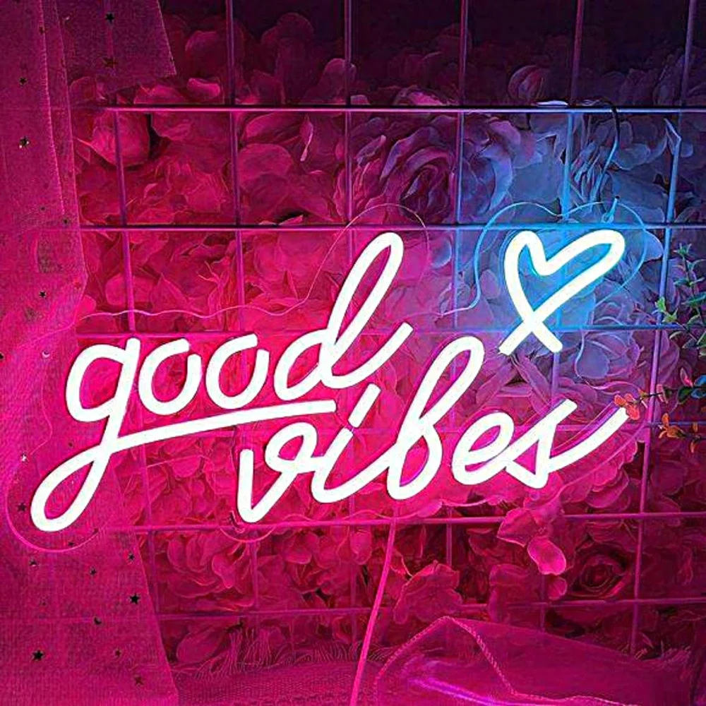 Airnesolly Good Vibes Neon‎ Sign USB Powered LED Lights 16 x 8 inch